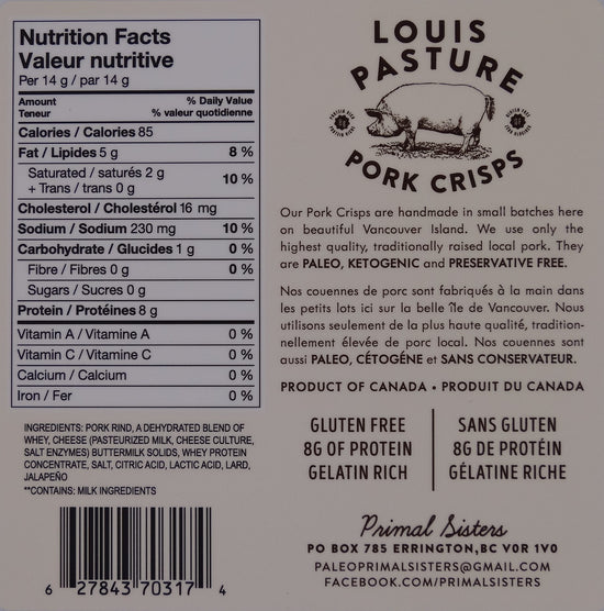 Louis Pasture Jalapeño Cheddar Nutrition Facts 