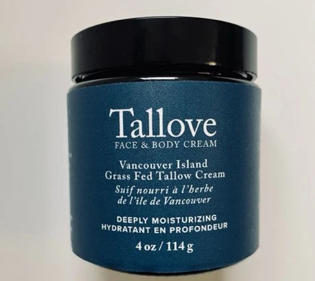 Tallove Tallow Face & Body Cream 4 oz jar, grass-fed Vancouver Island tallow skincare handmade in British Columbia