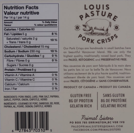 Louis Pasture Barbeque Pork Crisps Nutrition Facts