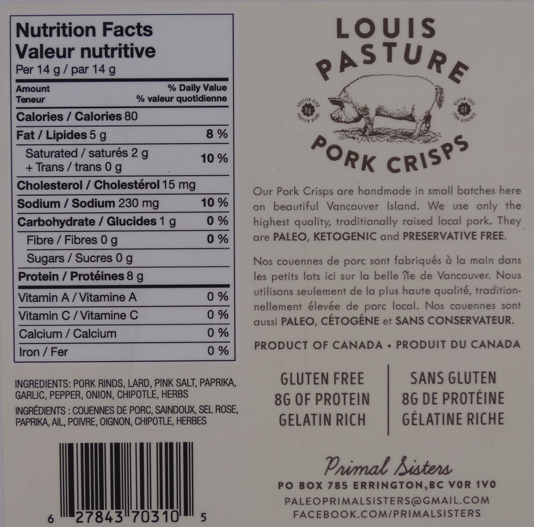 Louis Pasture Barbeque Pork Crisps Nutrition Facts