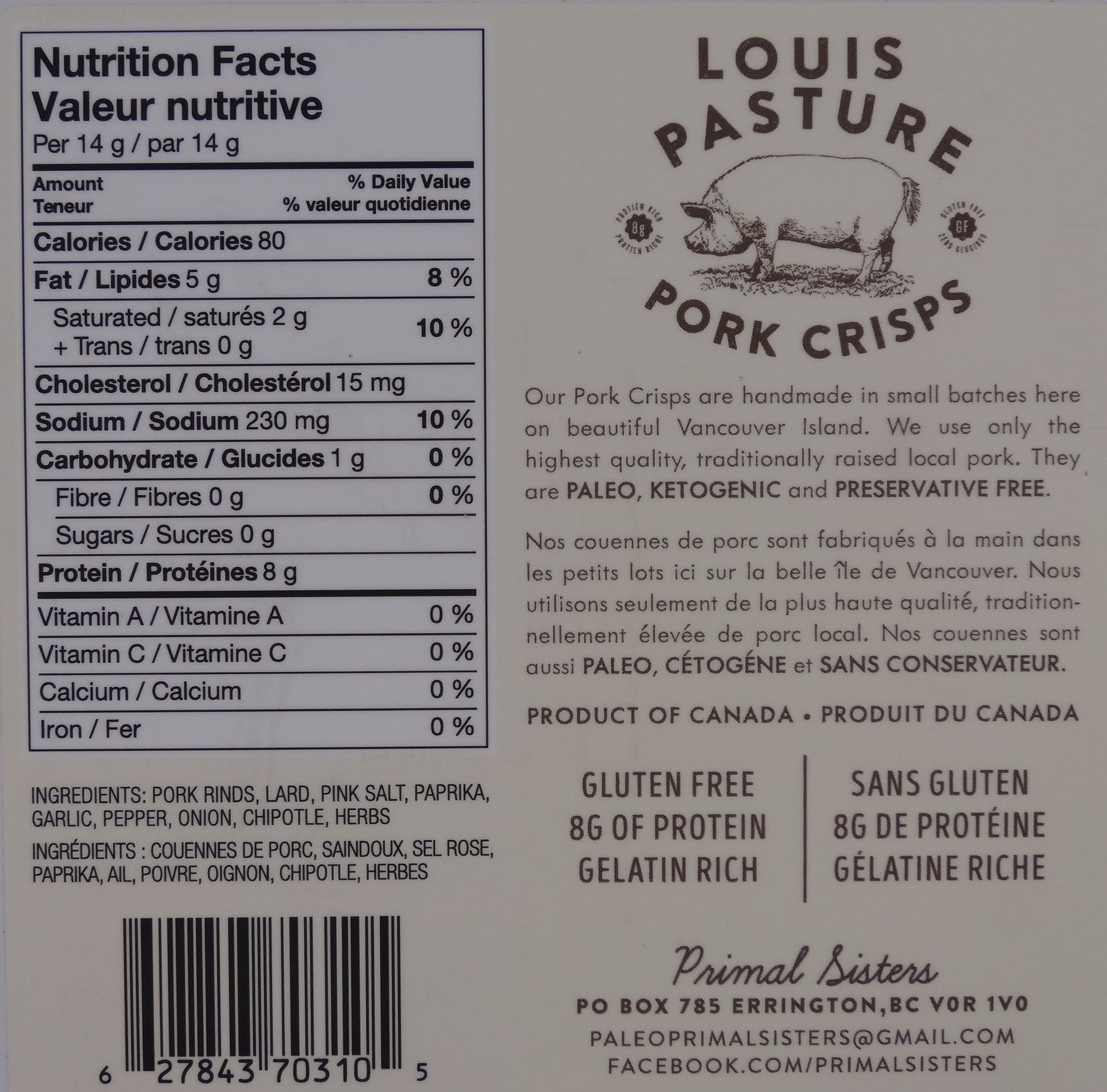 Louis Pasture Barbeque Pork Crisps Nutrition Facts