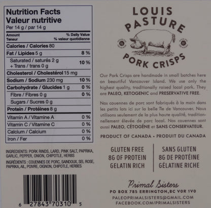 Louis Pasture Barbeque Pork Crisps Nutrition Facts