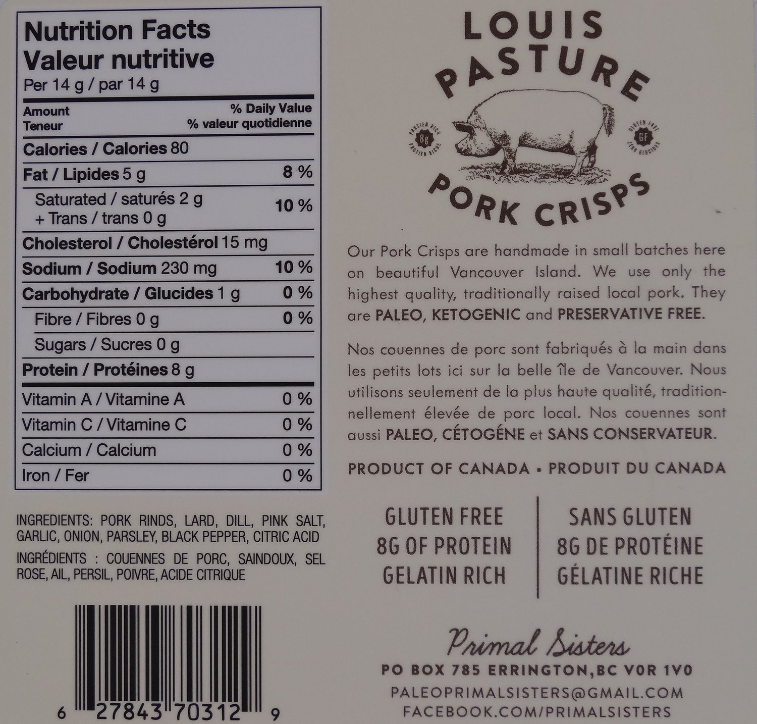 Louis Pasture Dilly Pork Crisps Nutrition Facts