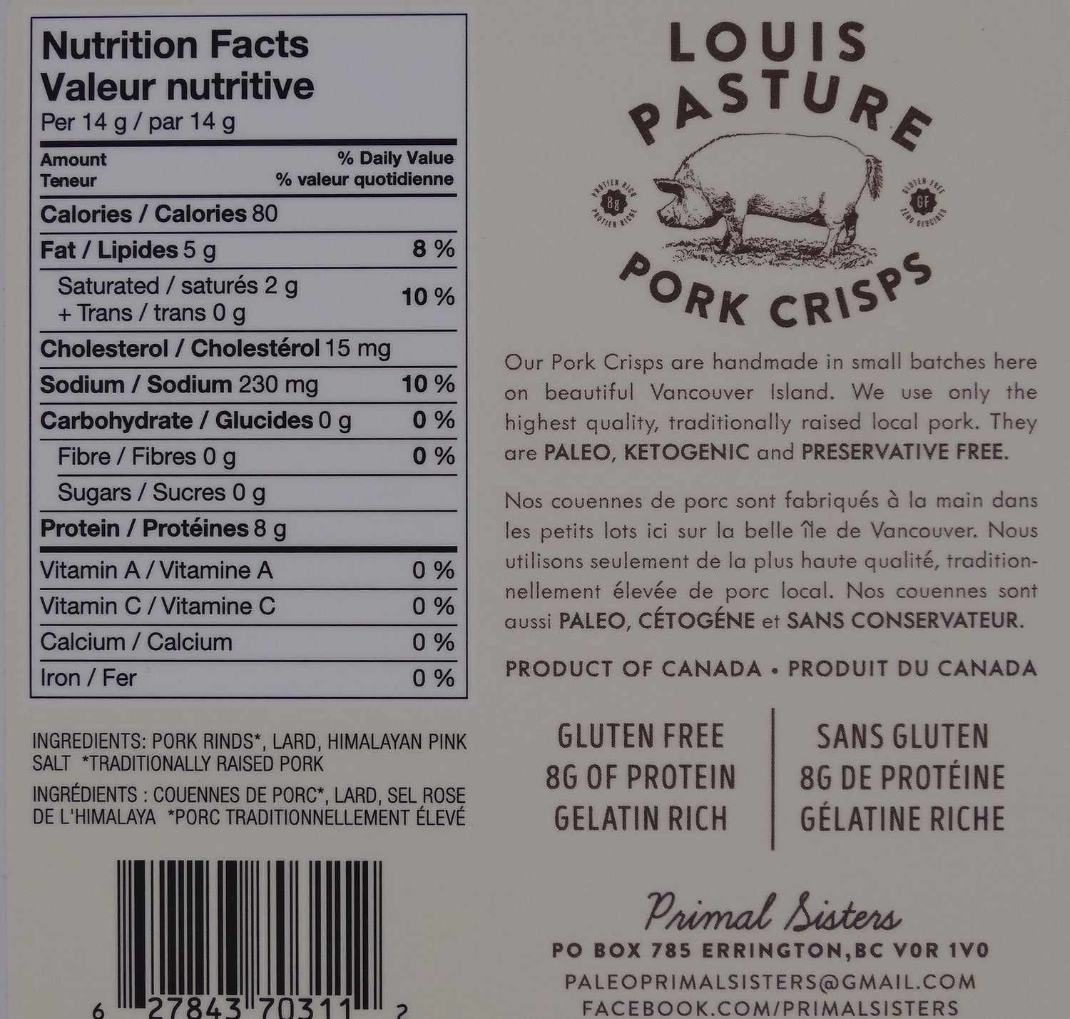 Louis Pasture Original Pork Crisps Nutrition Facts 