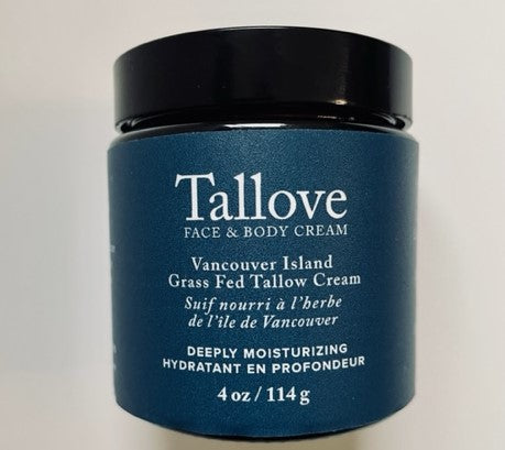 Tallove Tallow Face &amp; Body Cream 4 oz jar, grass-fed Vancouver Island tallow skincare handmade in British Columbia
